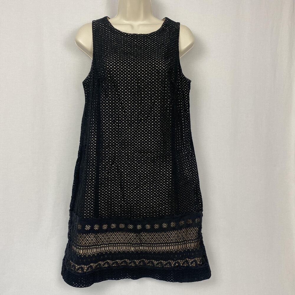 LOFT Dress Womens 10 Black Illusion Lace Crochet Shift‎ Sleeveless Summer LBD